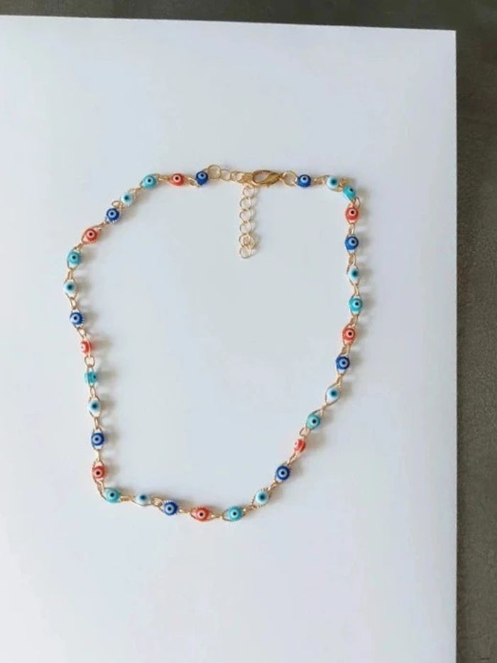 Magnifique collier bohème acier inoxydable, charm's œil - photo numéro 4