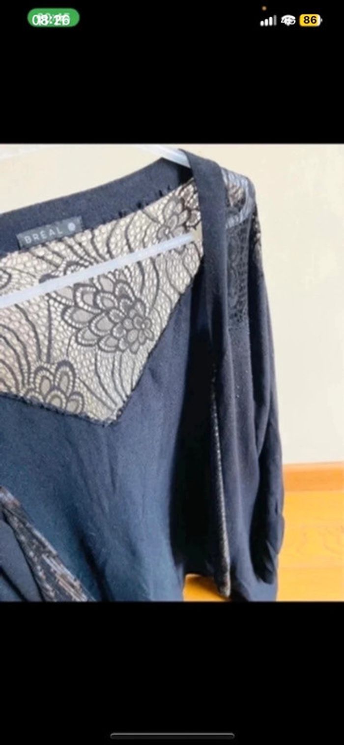 Sublime pull manche longue gilet noir breal avec dentelle - photo numéro 3