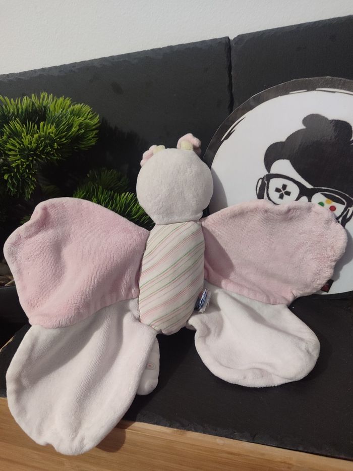 doudou papillon sucre d'orge ancien rose blanc rayé vert fleur crème Aile Chat - photo numéro 2