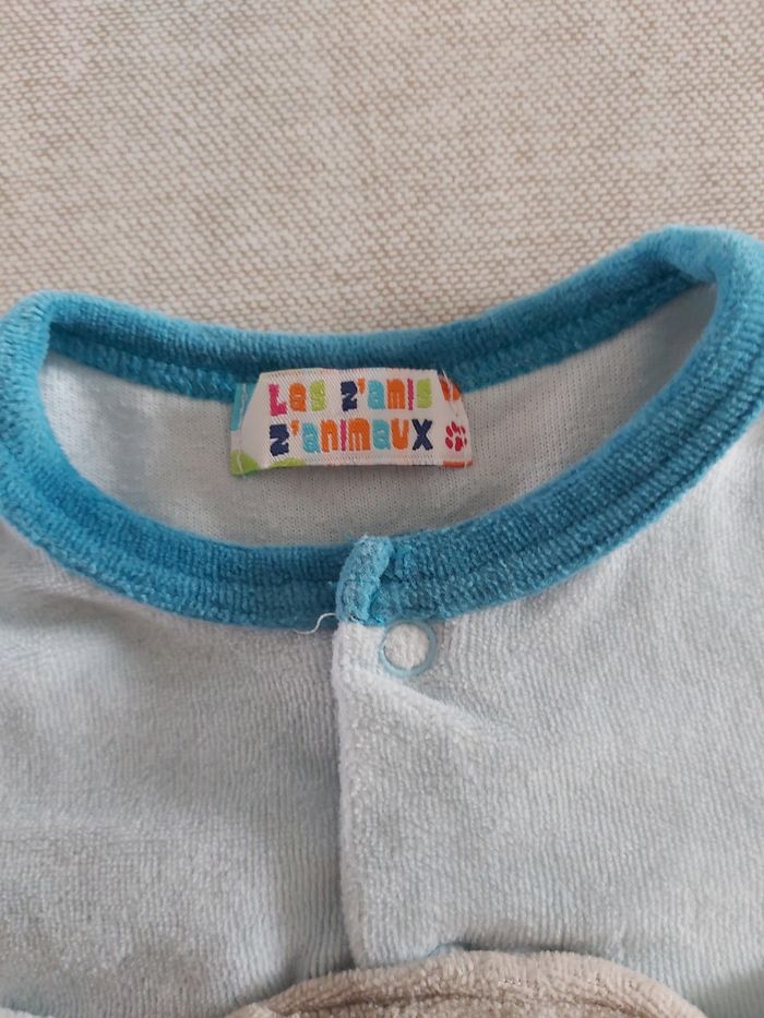 Pyjama en velour bleu et ours brun taille 6 mois - photo numéro 3