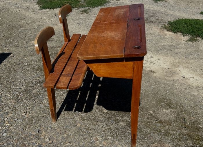 Double Pupitre bureau en bois vintage - photo numéro 6