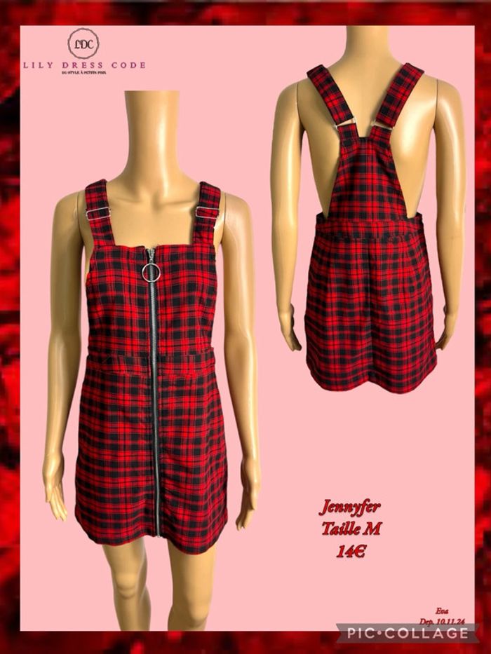 🍒 Robe salopette à carreaux Jennyfer – Rouge & Noir – Taille M SOLDÉ -20% 🍒