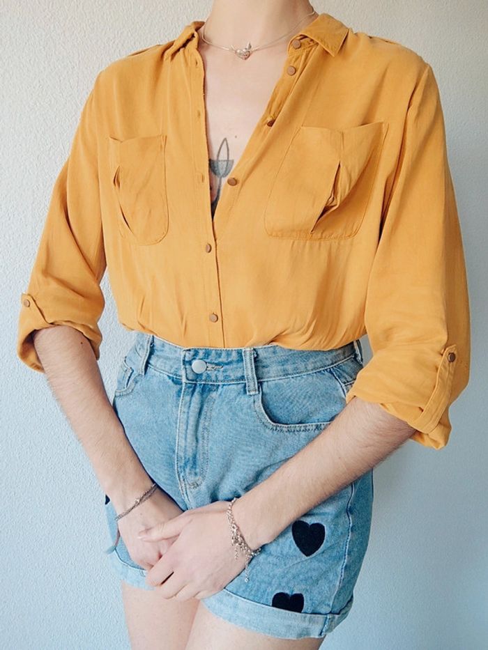 Chemise jaune moutarde daim vintage / Promod - 38/M - photo numéro 4