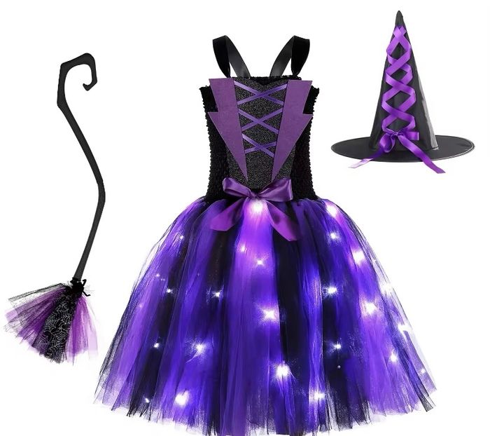 Déguisement robe sorcière Halloween jupe LED et ces accessoires Taille 3-6ans
