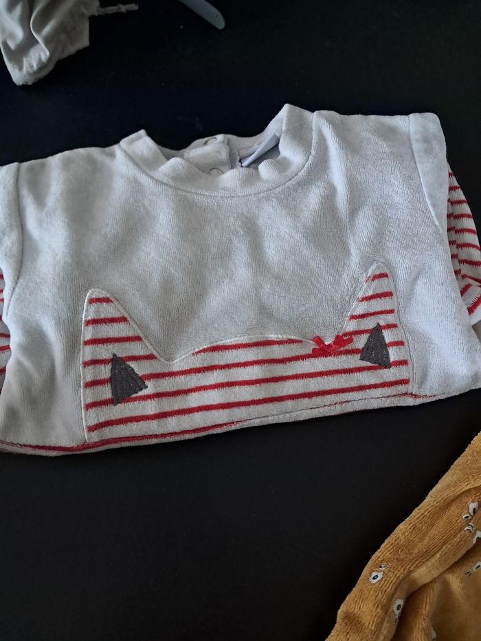 Lot de 2 grenouillères pyjamas jaune fleurs et blanc chat à rayures rouges  fille 18 mois  kiabi Et absorba - photo numéro 2