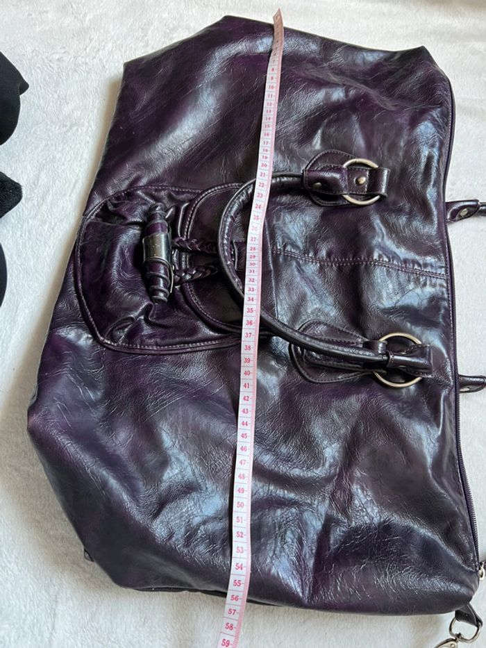 Sac à main porté épaule fourre tout violet foncé prune vintage 90s - photo numéro 15