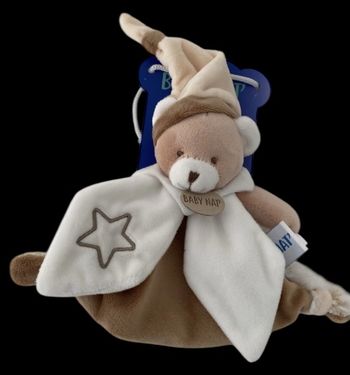 ❤️ B6459 Doudou Plat Ours Babynat Baby Nat Mouchoir Les Lumilunes Blanc Marron