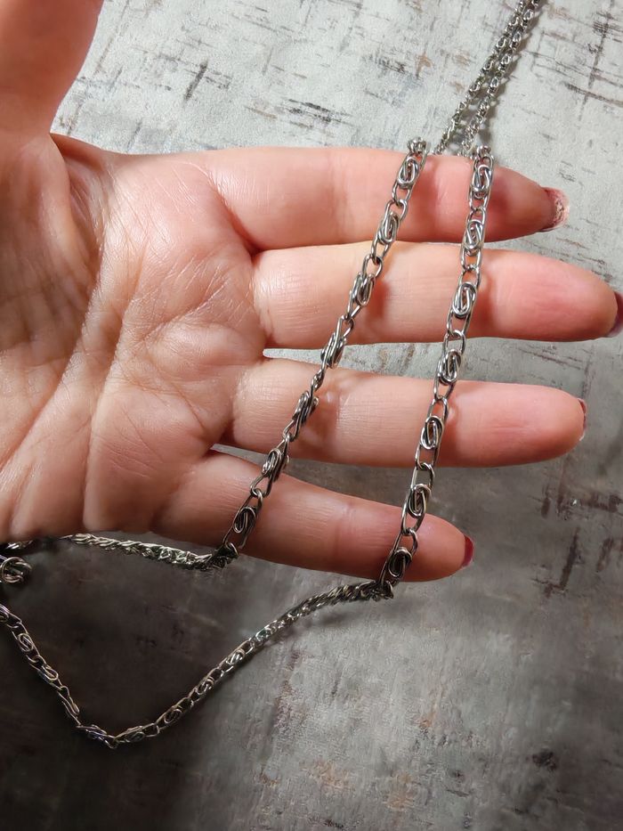 Chaîne longue sautoir argenté maille de fer - photo numéro 4