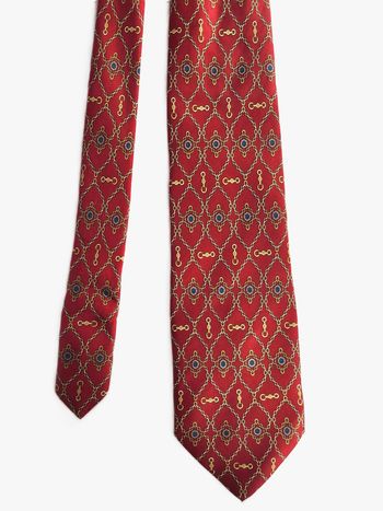 Cravate Nicole de Beauvoir – 100% Soie – Rouge à Motifs Chaînettes Dorées