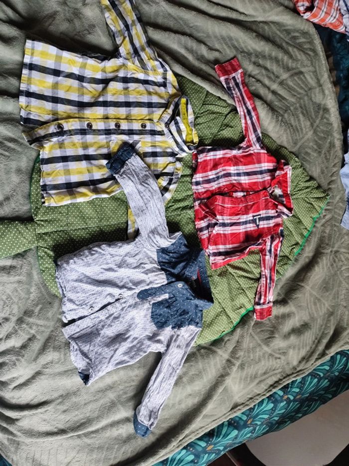 3 chemises manches longues 12 mois