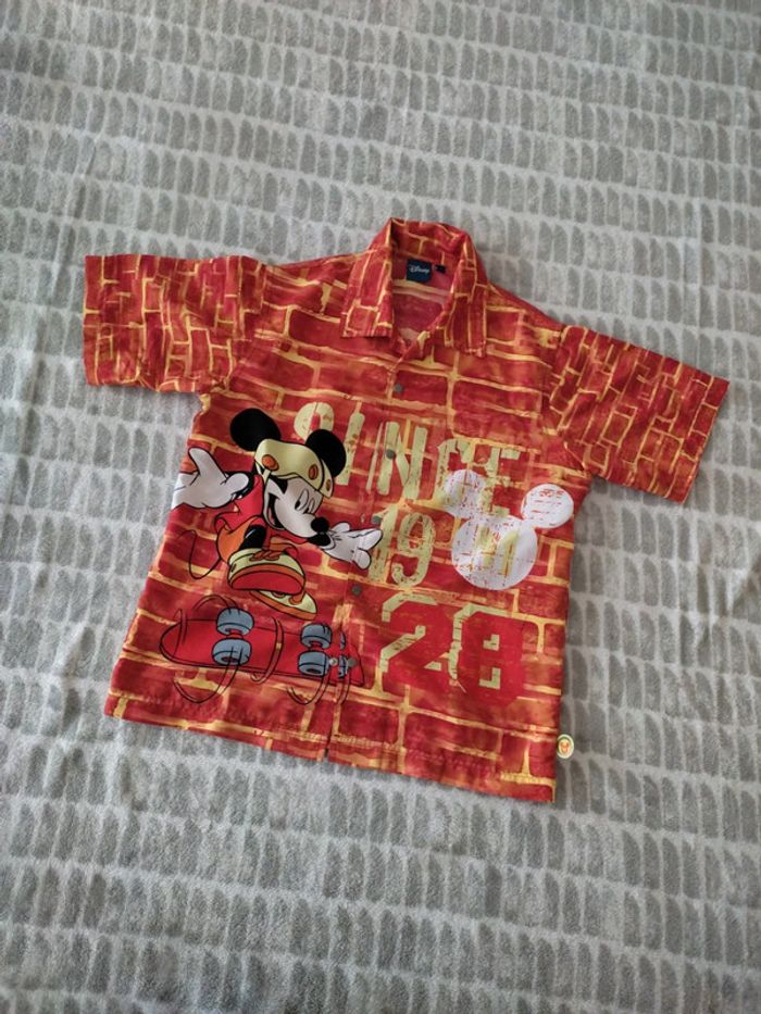 Chemise manches courtes à pression orange Mickey Disney 10 ans - photo numéro 1