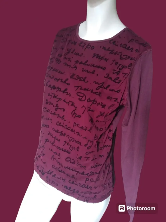 Tee shirt top rouge bordeaux écriture automne hiver