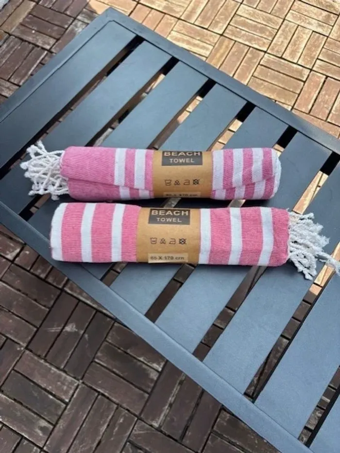 lot de 2 fouta serviette de plage rose 85 x 170 cm - photo numéro 5