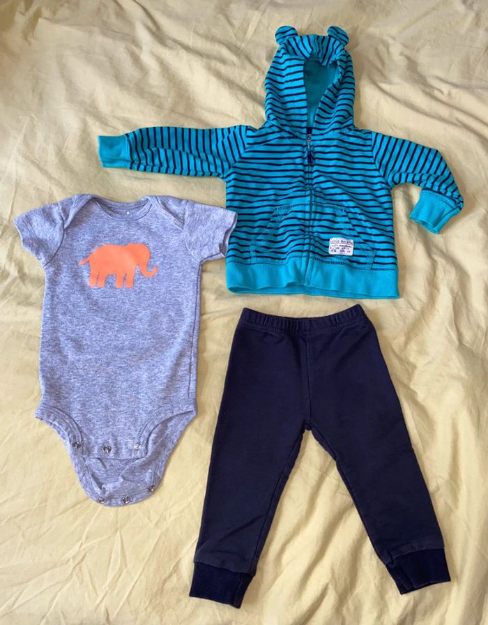 Ensemble 3 pièces unisexe : body, pantalon et veste à capuche, 6 mois