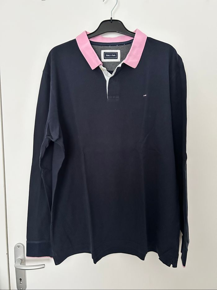 Polo manches longues bleu marine col rose brodé Eden Park 2XL