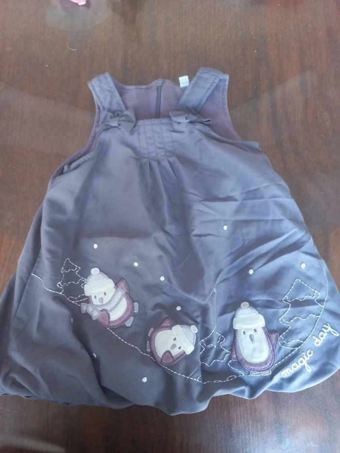 Robe mauve/violet pingouins 12mois