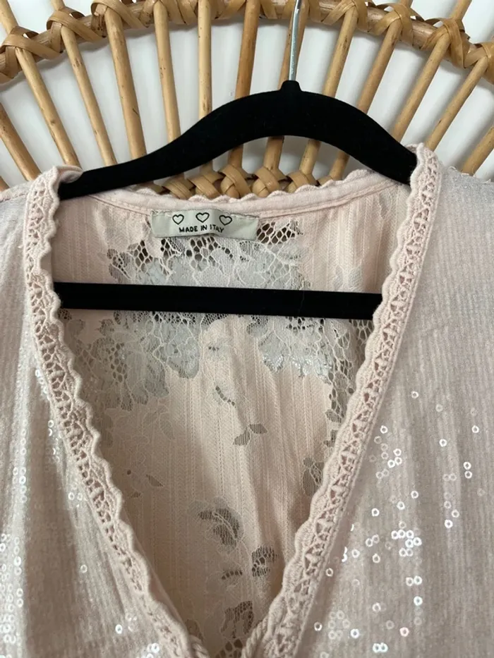 Haut style blouse sans manche dentelle rose - photo numéro 4