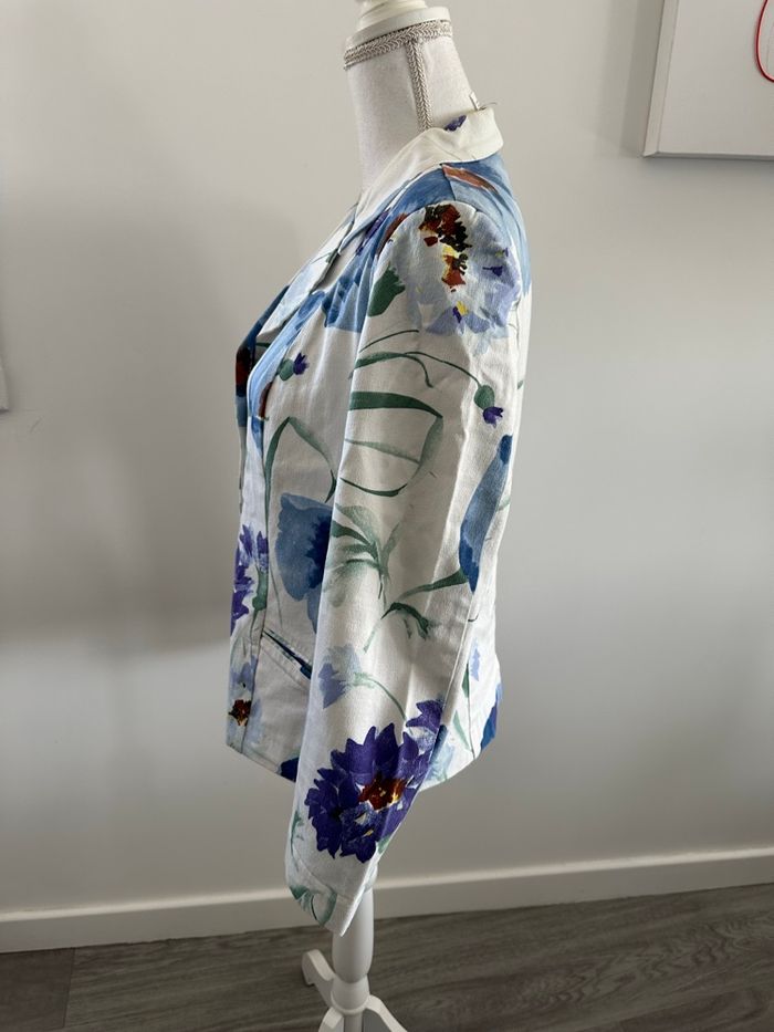 Blazer en jean denim à fleurs blanc et bleu Léa Kanth Y2K Vintage T40 L - photo numéro 8