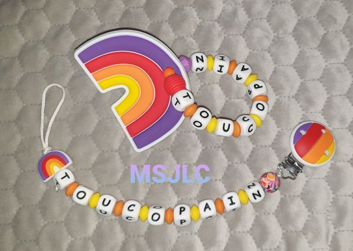 Attache tétine + hochet Arc-en-ciel - photo numéro 4