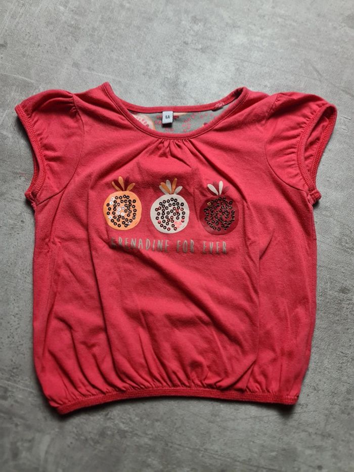 T shirt rouge Manches courtes rouge avec sequins 6Ans - photo numéro 2