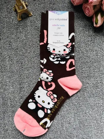 🇫🇷 Made in France – Chaussettes fantaisie GMS Wellgushine – Hello Kitty guitare & cœurs roses
