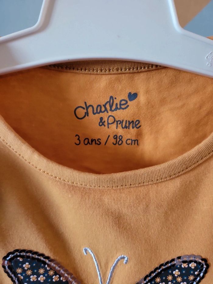 T-shirt manches longues fille 3 ans charlie et prune très bon état - photo numéro 2