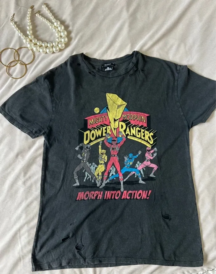 T-shirt troué Power Rangers Zara gris taille s - photo numéro 3