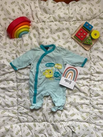 pyjama grenouillère en coton turquoise ouverture devant kiabi 1 mois