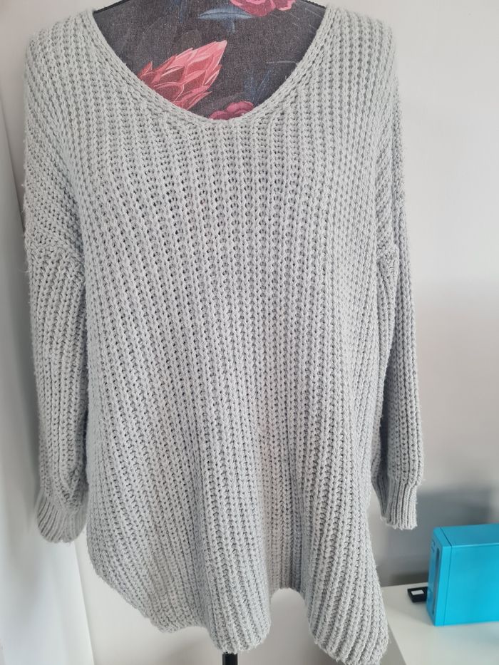 Pull décolleté v gris - photo numéro 3