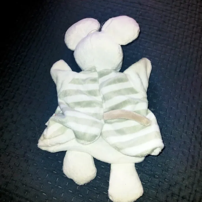 Doudou marionnette souris blanche rayure grise Bellodoux - photo numéro 3