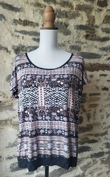Blouse manches courtes à motifs rose noir et marron Blancheporte Taille 44 46