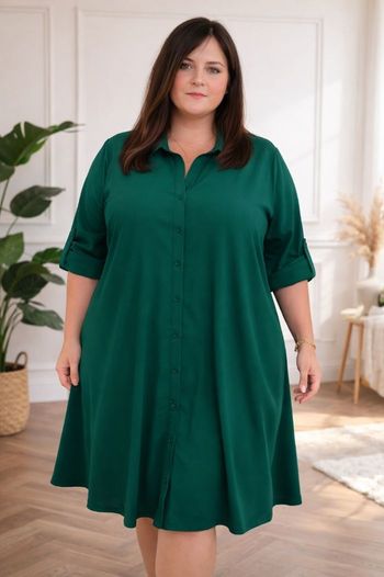 Robe chemise manches trois quarts vert sapin Femme taille 54 marque Les Militantes  💍 