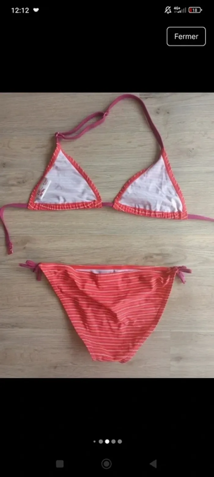Maillot de bain 2 pièces rayé corail du pareil au même 12 ans - photo numéro 5