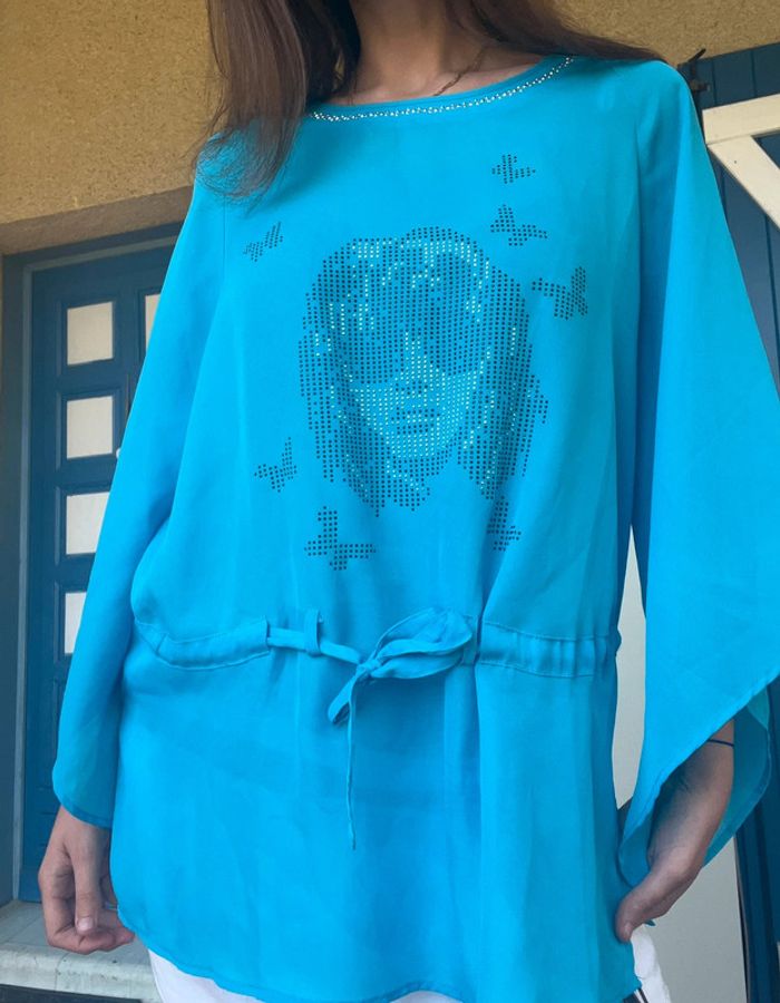 Blouse longue vintage bleue y2k 2000yer siren office gothic boheme - photo numéro 4