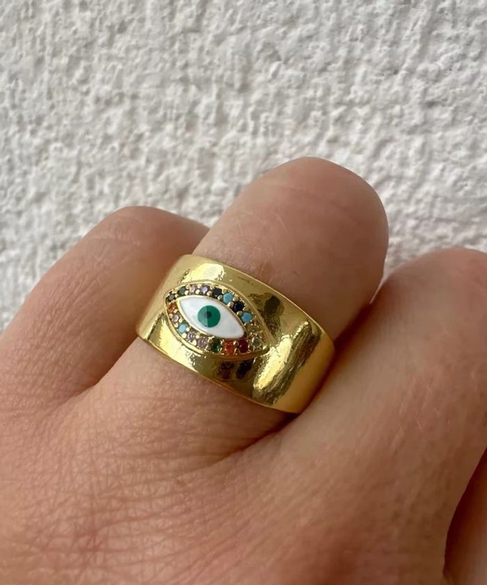 Bague œil dorée ajustable – acier inoxydable (neuve) - photo numéro 2