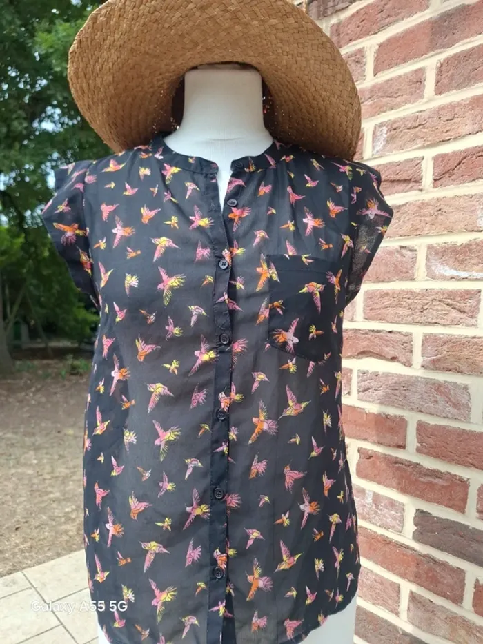Haut femme M motif oiseaux