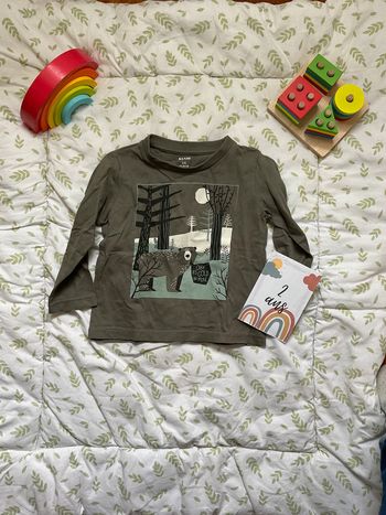 teeshirt manches longues kaki impression devant kiabi 2 ans