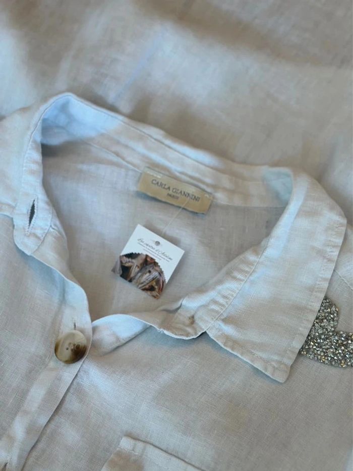 Chemise tunique blanche en lin – Cœurs argentés – Carla Giannini Paris – Taille Unique - photo numéro 4