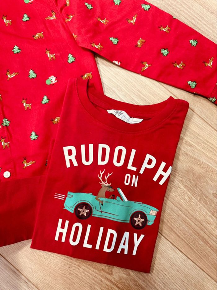Taille 6 ans teeshirt et chemise Noël garçon H&M rouge * Rudolf cerf * 🎄 - photo numéro 5