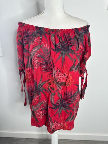 Blouse tropicale en lin rose rouge kaki T40 L