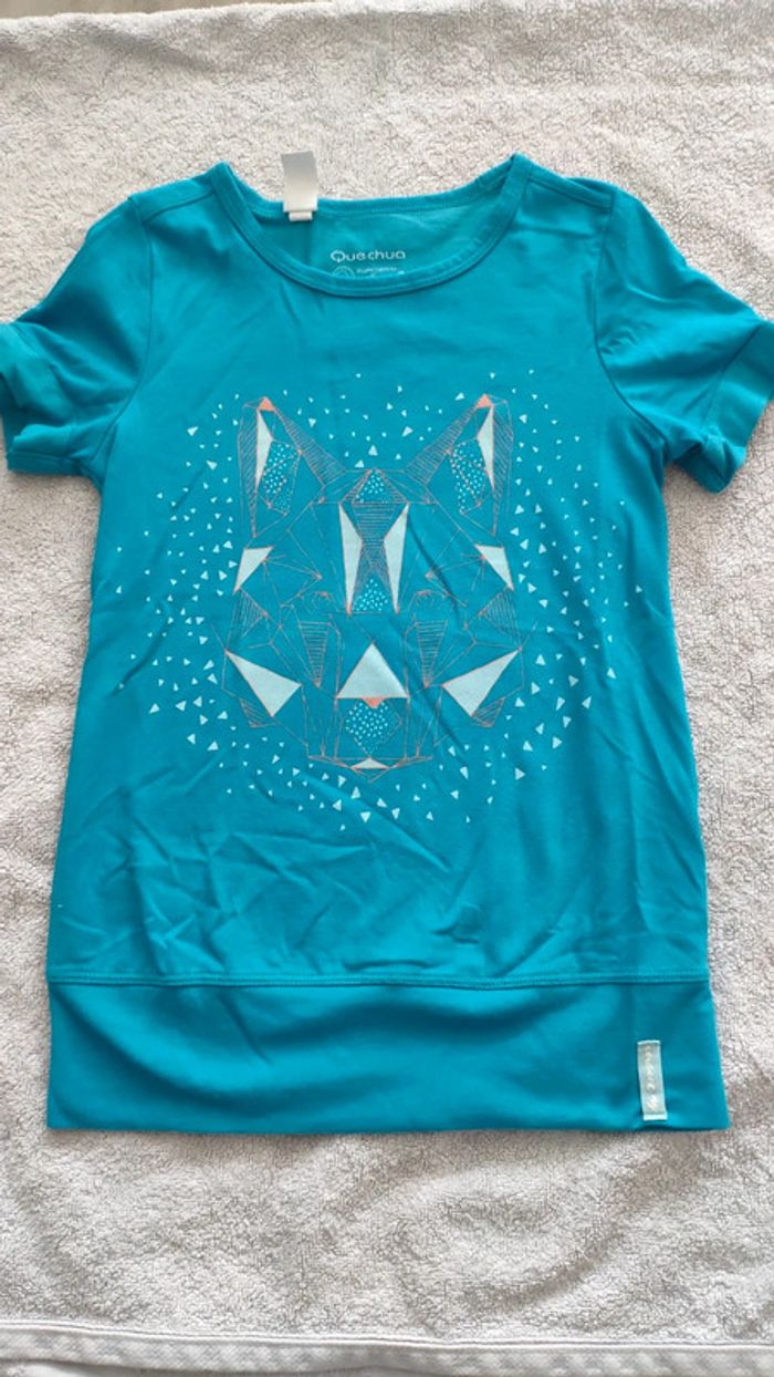 T-shirt manches courtes tigre bleu turquoise 8 ans queshua