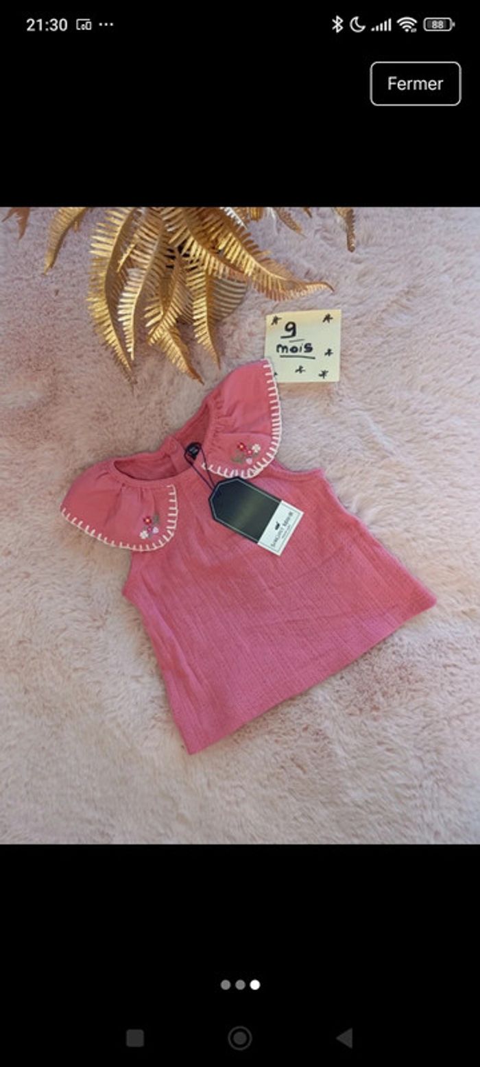 T shirt rose col claudine avec broderie sergent major. Neuf - photo numéro 3