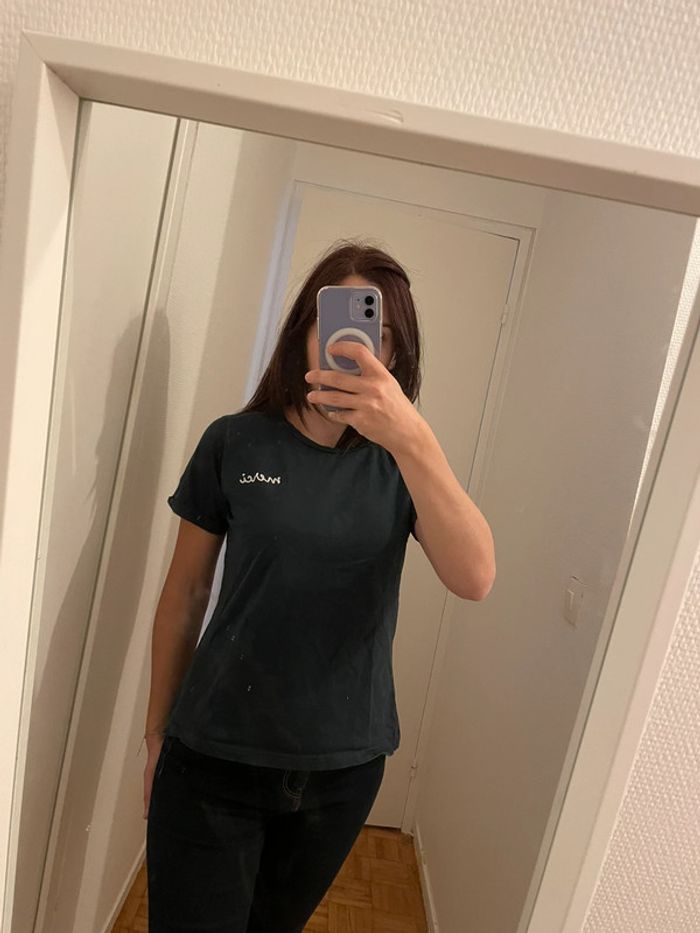 T-shirt vert foncé « merci » taille S - photo numéro 3