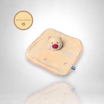 Doudou plat carre jaune chat Sucre d'orge DP432