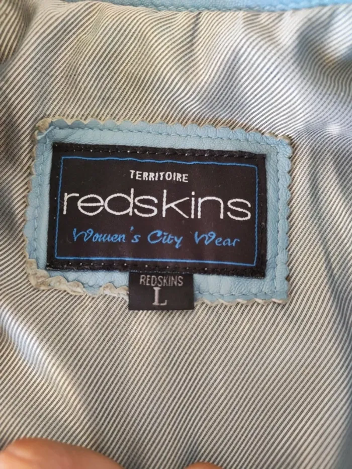 Veste Redskins Femme – Cuir d’Agneau Bleu Clair – Taille L – Style Biker Chic - photo numéro 5
