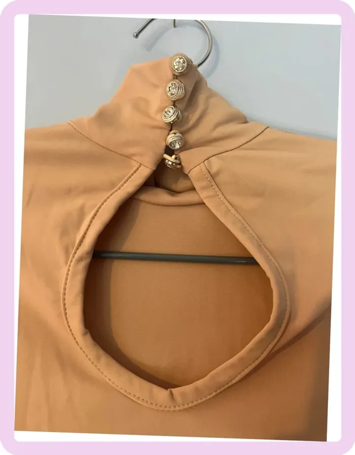 Body Vivons beige & noir – taille M – manches longues, chic graphique - photo numéro 4