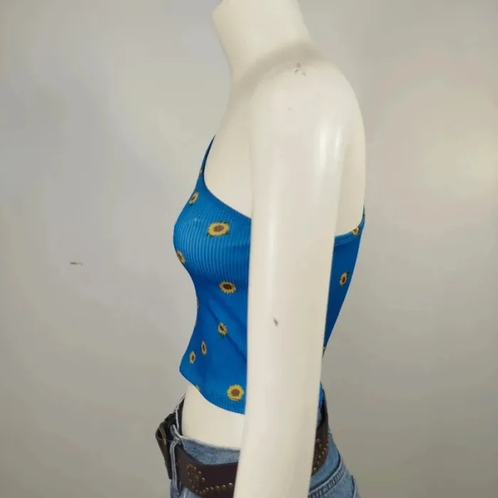 Crop top asymétrique bleu à tournesols – Taille S/M A716 - photo numéro 6