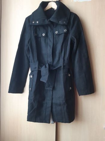 Manteau long noir avec ceinture Me & Me