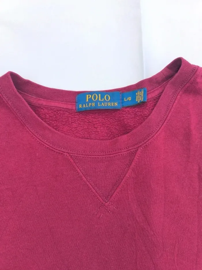 Pull col rond homme taille L Ralph Lauren bordeau logo bleu marine - photo numéro 7