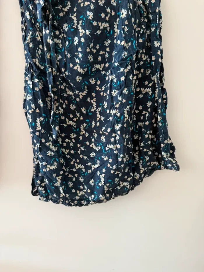 Pantalon Fluide Bleu Marine à Petites Fleurs Blanches - Jambe Large - Été - photo numéro 3
